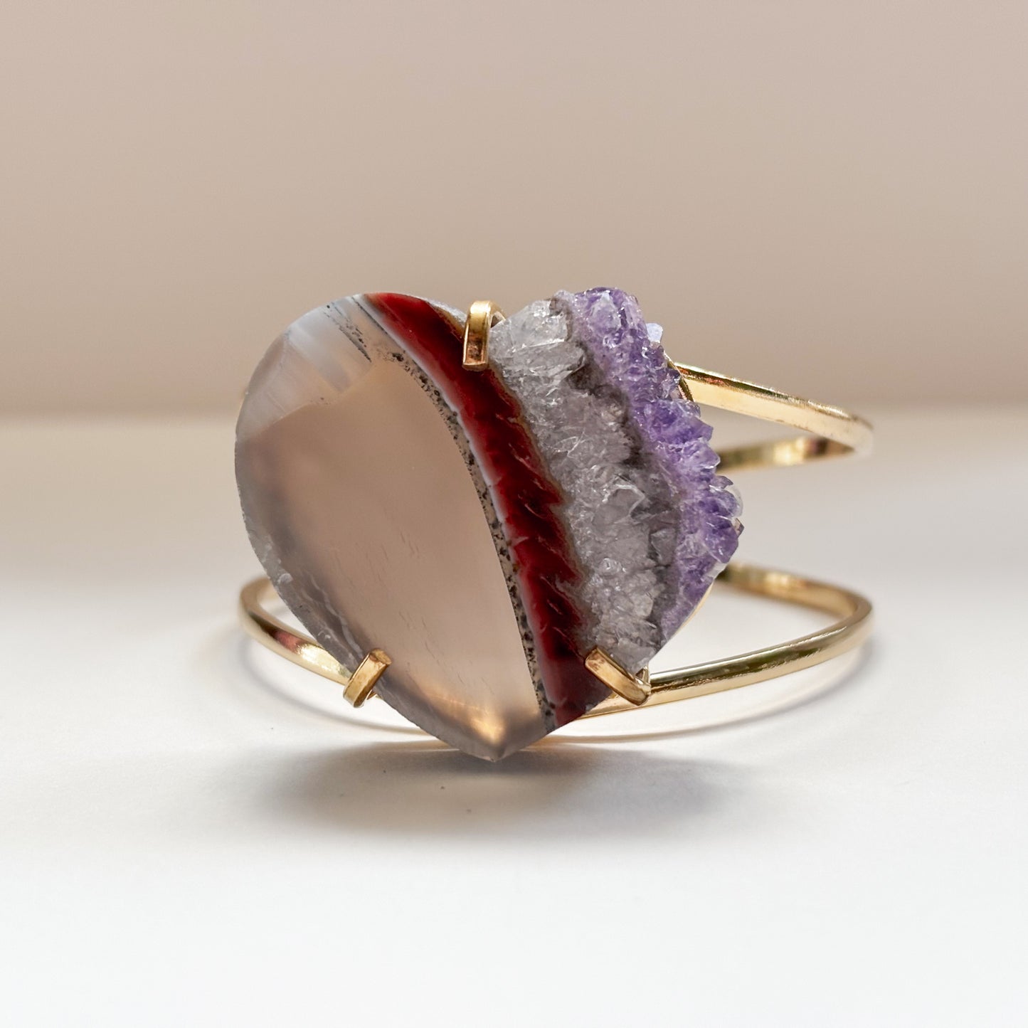 Heart Shaped Amethyst Adjustable Cuff — Bracelet