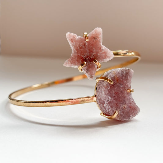 Pink Amethyst Moon & Star Bangle –– Bracelet