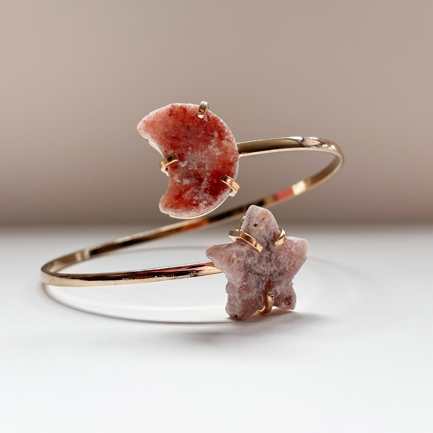 Pink Amethyst Moon & Star Bangle –– Bracelet