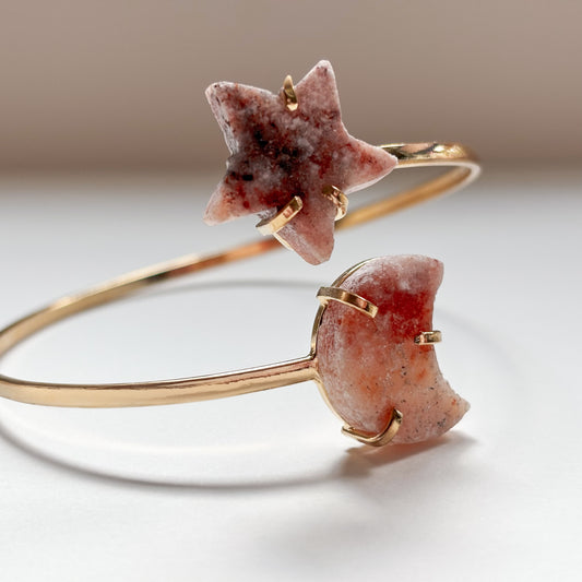 Pink Amethyst Moon & Star Bangle –– Bracelet